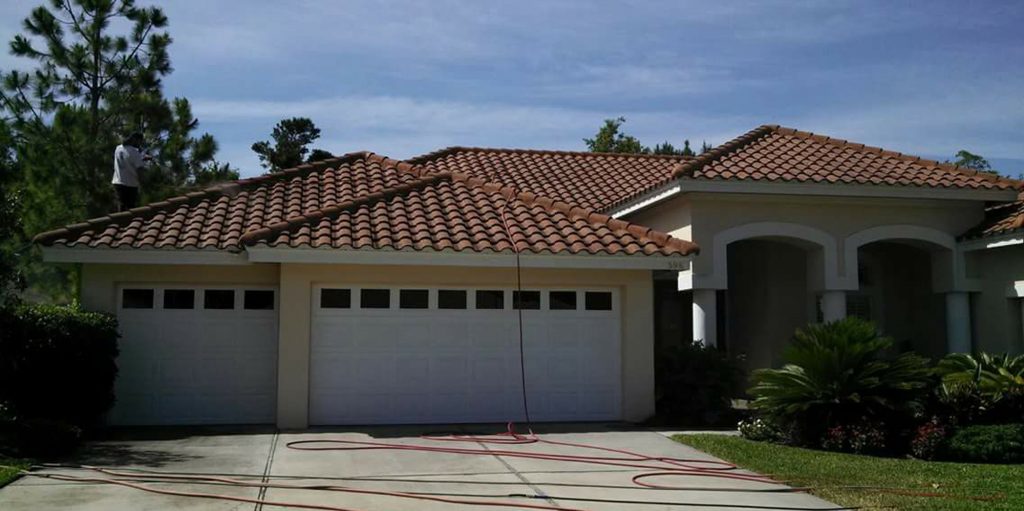 Non-Pressure Tile Roof Cleaning - Before